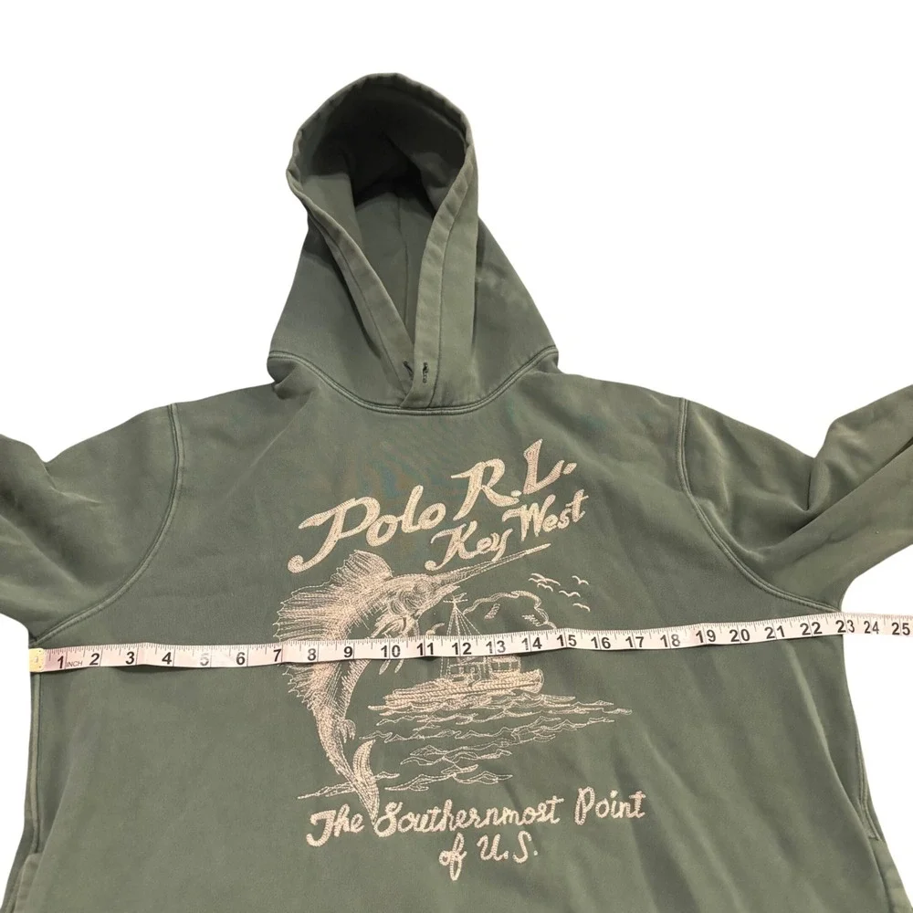Polo Ralph Lauren Key West Marlin Fishing Hoodie Green Mens Large Embroidery Vtg